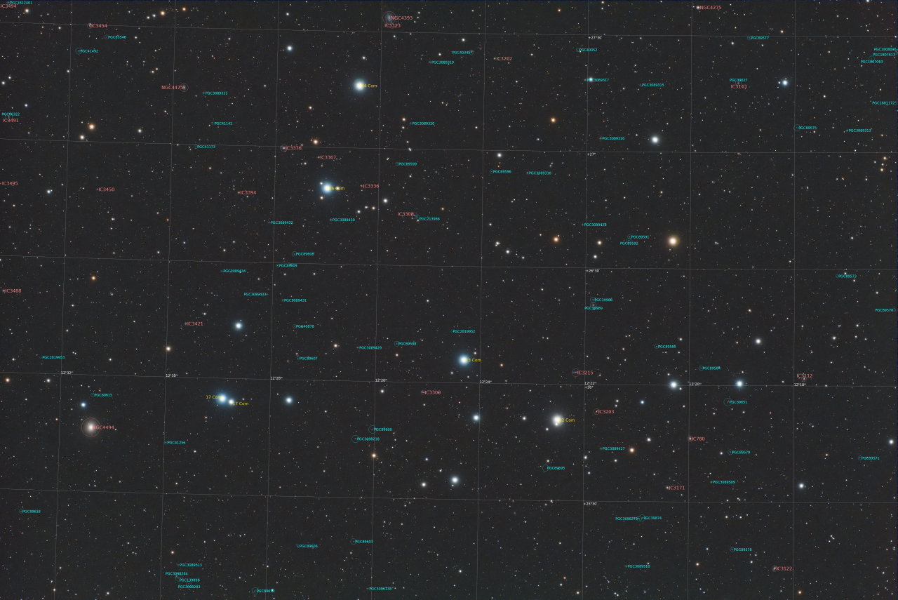 Melotte 111 RGB R 12x180s G 12x180s B 11x180s DBE SCC DeepSNR HT Curves ACDNR Annotated jpg