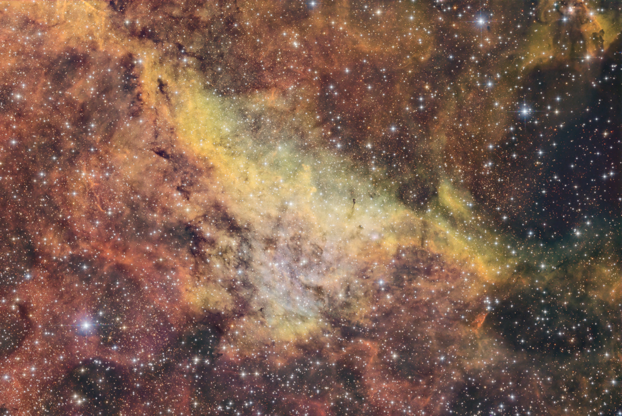 Dolphin Nebula in Cygnus SHO Sii3 78x360s Ha 22x360s Oiii 87x360s ESD ToneMap4b Rot90 AddRGB AddStars jpg
