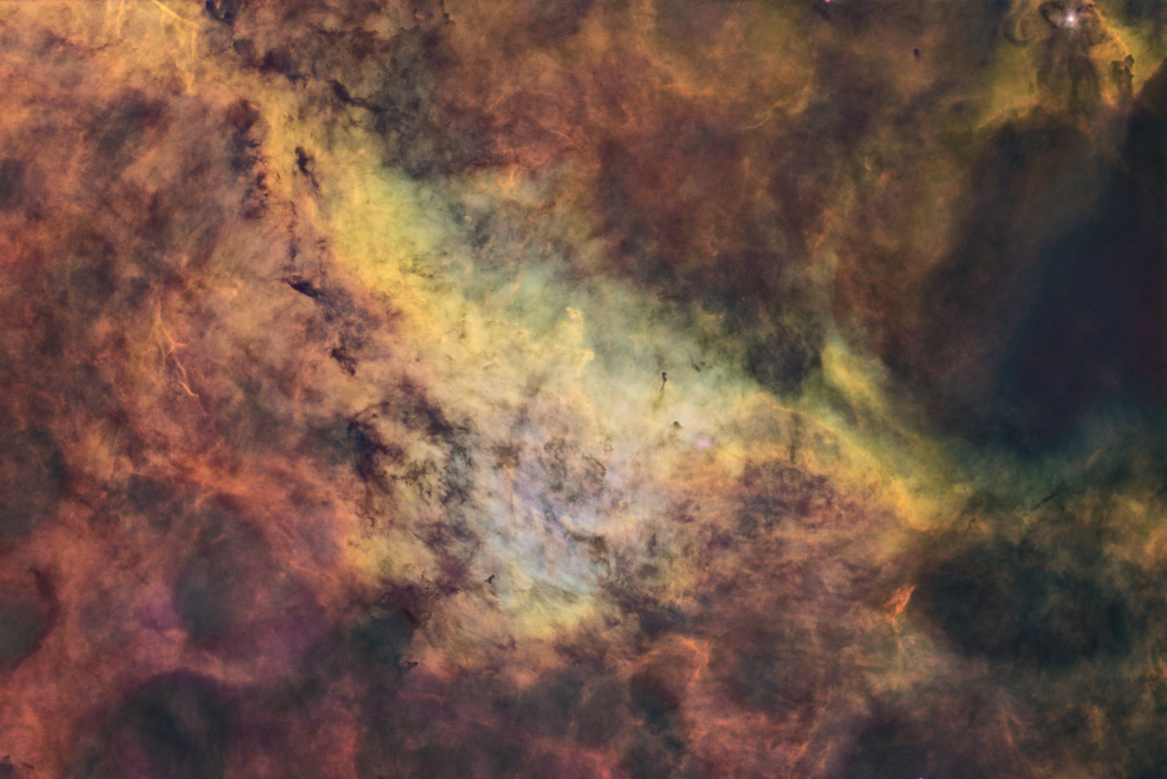 Dolphin Nebula in Cygnus SHO Sii3 78x360s Ha 22x360s Oiii 87x360s ESD ToneMap4b Rot90 AddRGB jpg